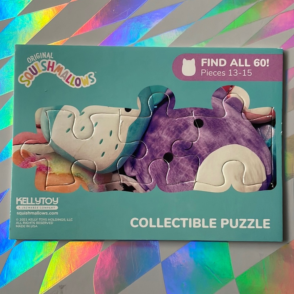 13-15 pieces of the Original Squishmallows collectible trading card puzzle